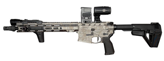 Mustang Armament Chesty Series w/ Dynamic Optronic Technologies EHS-1L & Unity FAST FTC 4X Magnifier, 5.56 NATO, 12.50" Barrel, 30 RDs, Tungsten Camo 