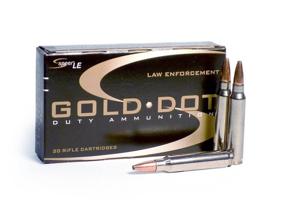 Speer Gold Dot Duty Ammunition, .223 Remington, 55 Grain, 20 RDs, Nickel-Plated Brass Case 