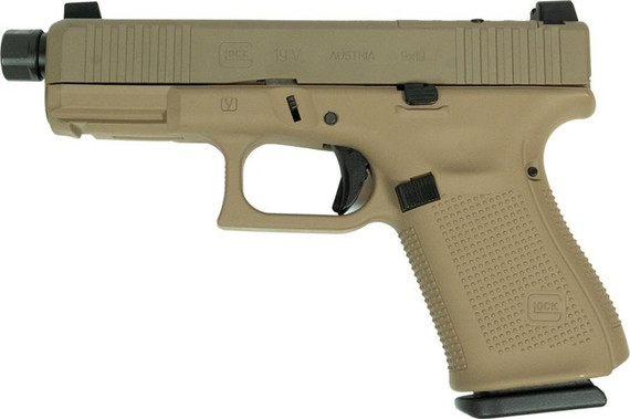 Glock 19 V, 9mm, 4.60" Threaded Barrel, 15 RDs, FDE Cerakote 