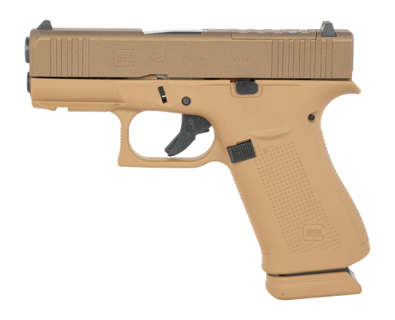 Glock 43X, 9mm, 3.41" Barrel, 15 RDs, Coyote Cerakote 