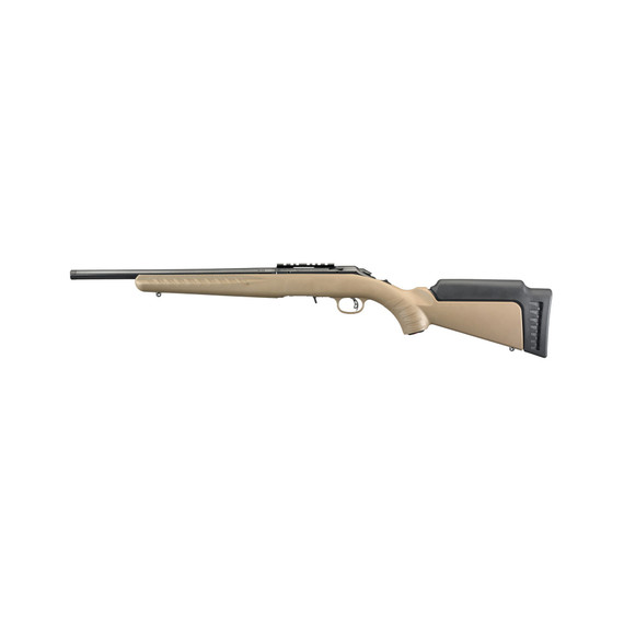 Ruger American Rimfire, 22 LR, 16.00" Threaded Barrel, 10 Rds, Satin Blued/FDE 