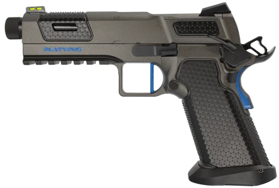 Stealth Arms Platypus 1911, 9MM, 4.25" Threaded Barrel, 17 Rds, Tungsten / NRA Blue 
