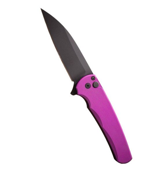Pro-Tech Malibu 5303 Button Lock Flipper, CPM-MagnaCut Wharncliffe Blade, 3.25" Blade, DLC Black/Purple 