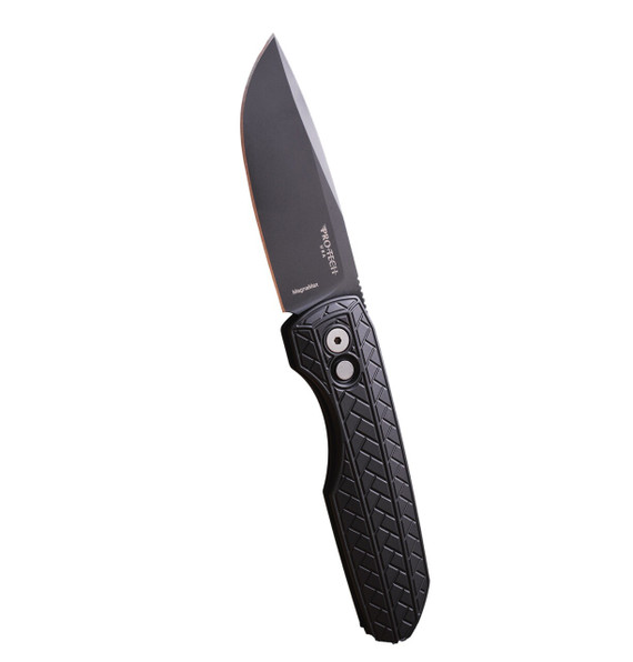 Pro-Tech Vero Synapse 2 Auto, CPM-MagnaMax Blade, 3.50" DLC Black Spear Point, Herringbone Textured Aluminum Handle, DLC Machined Titanium Clip, Black 
