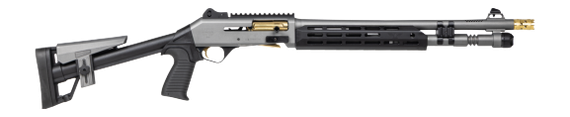 Panzer Arms M4 Speed Pro, 12 Gauge, 18.50" Ported Barrel, 5 RDs, Threaded Barrel, Gray With Gold Titanium Accents 
