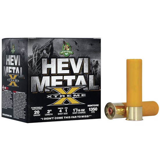 HEVI-Shot HEVI-Metal Xtreme, 20 Gauge 3" 1 1/16 oz 4 & 1 Shot, Shotgun Ammunition, 25 Rounds 