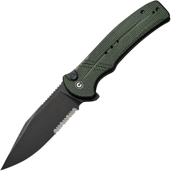 Civivi Cogent, Button Lock Folding Knife, Green Micarta Handle, Black 