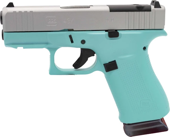 Glock 43X MOS Apollo Custom, 9mm, 3.41" Barrel, 15 Rds, Universal Optic Cut, Robin's Egg Blue Frame / Satin Aluminum Slide 