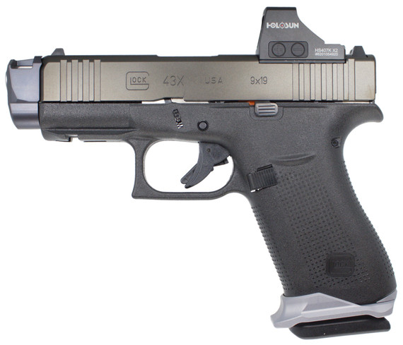 Glock G43X MOS, 9mm, 3.41" Barrel, 15 Rds, w/ Holosun 407K-X2, Black 