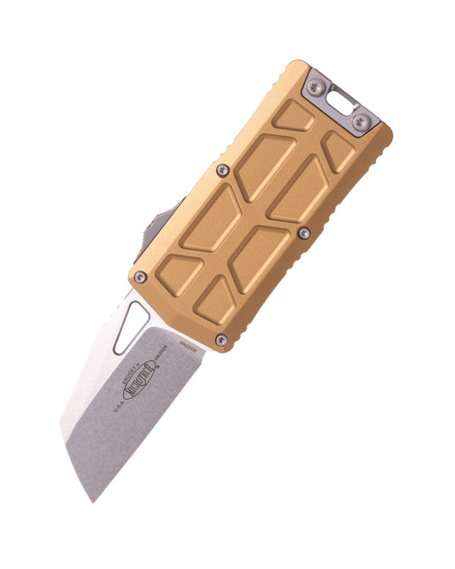 Microtech Exocet II, Double Action OTF Automatic Knife, 2.34" Wharncliffe Blade, M390MK Steel, 6061-T6 Aluminum Handle, Stonewash Finish, Tan 