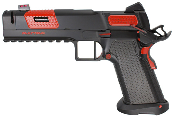 Stealth Arms Platypus Comp, 9MM, 5.00" Compensated Barrel, 17 RDs, USMC Red / Black 