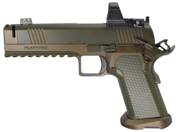 Stealth Arms Platypus Comp w/ Leupold DeltaPoint Pro, 9MM, 5.00" Compensated Barrel, 17 RDs, Midnight Bronze / Milspec Green 