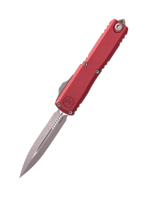Microtech UTX-70 Gen IV, Double Action OTF Automatic Knife, 2.50" Double Edge Blade, M390MK Steel, 6061-T6 Aluminum Handle, Apocalyptic Finish, Merlot 