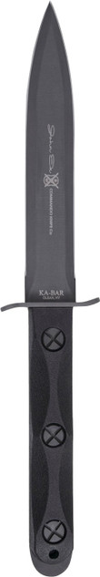 Ka-Bar EK44 Ek Model 4, 6.63" Fixed Double Edge Spear Point, Stonewashed 1095 Cro-Van Blade, Black GRN Handle, Includes Sheath 