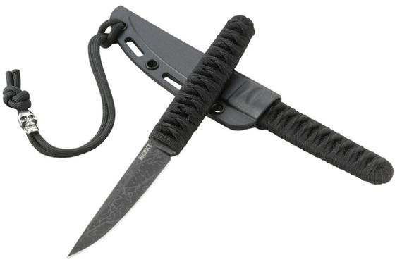 CRKT Obake Knife, Fixed Blade, Cord-Wrapped Handle, Gray TiNi Finish 