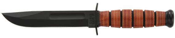 Ka-Bar 1250 Short USMC, 5.25" Fixed Clip Point, Brown Leather Handle, Includes Sheath 