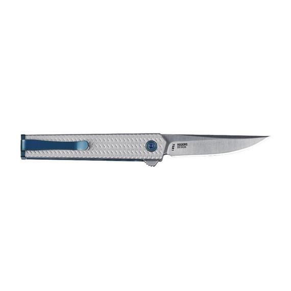 CRKT CEO Microflipper Folding Knife, 2.36" Drop Point Blade, Silver and Blue 