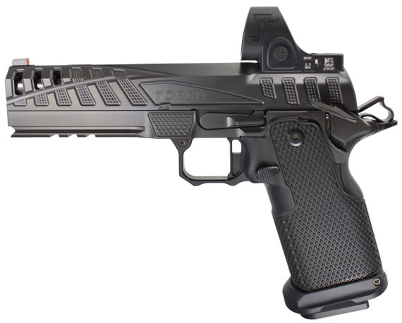 Tailored Arms Torch DS 1911 w/ Trijicon SRO 2.5 MOA, 9MM, 5.00" V6-Ported Bull Barrel, 17 RDs, Satin Black DLC 