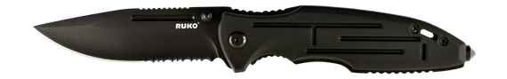Rynoblade Knives RUKO RUK0153-CS, 440A Stainless Steel 3.50" Black Anodized Folding Knife 