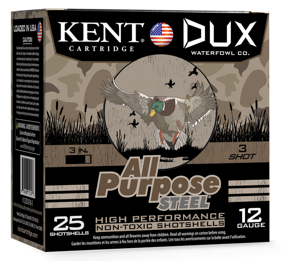 Kent Cartridge CC123DUX363 All Purpose Steel, 12 Gauge, 3" 3 Shot, 100 Rds 