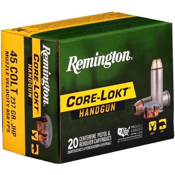 Remington Core-Lokt Handgun Ammunition, .45 Colt, 237gr JHP, 20 Rds 