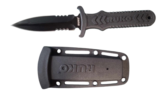 Rynoblade Knives RUK0097L, 4" Spear Point Fixed Blade Knife with Boot Clip, Black 