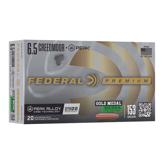 Federal Premium Gold Medal Sierra Tipped MatchKing, 6.5 Creedmoor + Peak, 153 Grain 