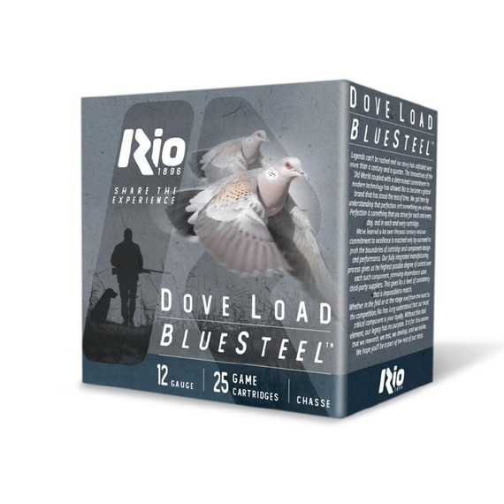 Rio Bluesteel Dove Load, 12 Gauge, 7/8 oz #6 Shot, 2-3/4" Shells, 25 Game Cartridges 