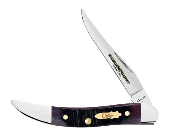 Case Small Texas Toothpick, Tru-Sharp Stainless Steel Long Clip Blade, Sawcut Jig Purple Bone Handle, Mirror-Polished Finish 