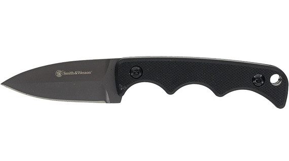 Smith & Wesson H.R.T. Spear Point Neck Knife, Black TiNi Blade, Black G10 Handle 