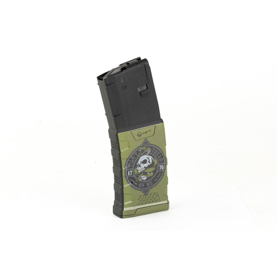 Mission First Tactical Extreme Duty Don’t Tread On Me, Magazine, 30 Rds, Long Glass Fiber Polymer, Black/Green Finish 