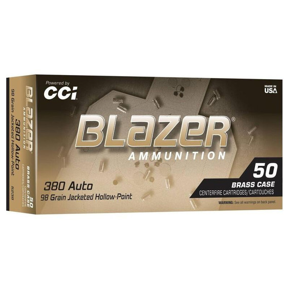 CCI Blazer Brass, 380 Auto, 98 Grain Jacketed Hollow Point, 50 Rounds 