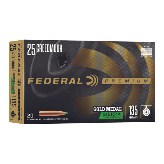 Federal Gold Medal Sierra Tipped MatchKing, 25 Creedmoor, 135 Grain, 20 Rounds 
