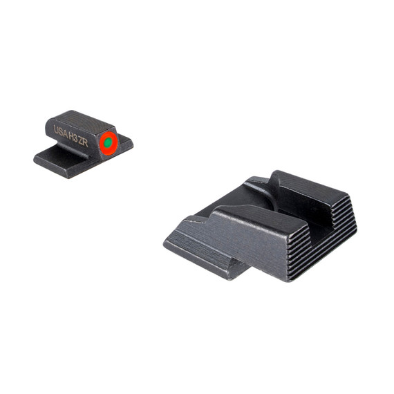 AmeriGlo Protector, Green Tritium Orange Outline Front/Black Serrated Rear Night Sight Set, Matte Black Finish 