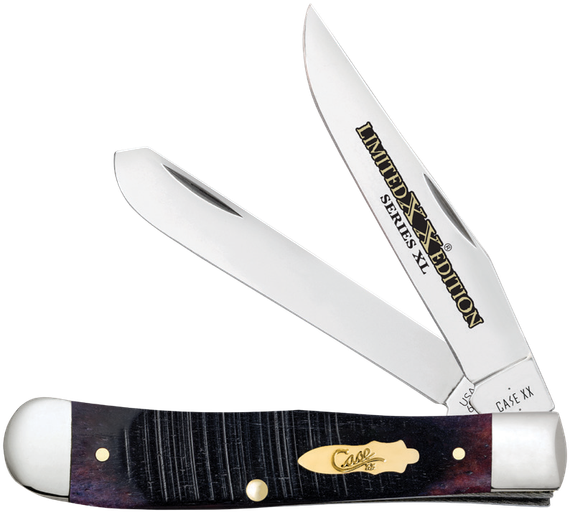 Case Trapper 36020 (6254 SS), Limited Edition XX Series XL, Sawcut Jig Purple Bone Handle, Mirror-Polished Tru-Sharp Stainless Steel Blades 