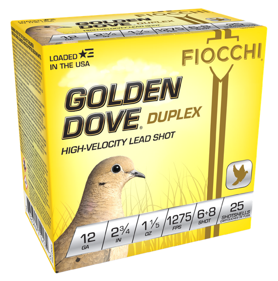 Fiocchi Golden Dove Duplex, 12 Gauge, 2.75" Shell, 1 1/5 oz, #6/#8 Lead Birdshot, 25 Rds 