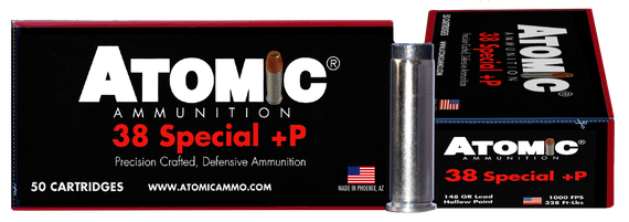 Atomic Ammunition 00419, 38 Special +P, 148gr Lead Hollow Point, 50 Rds, Nickel-Plated 
