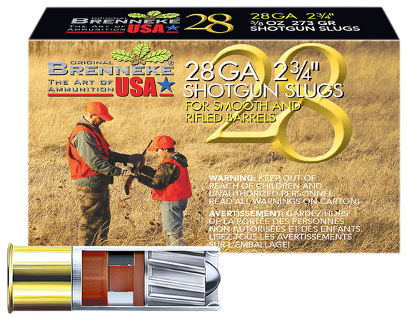 Brenneke SL282BR, 28 Gauge, 2.75" Barrel, 5/8 oz Slug, 5 Rds, Black 