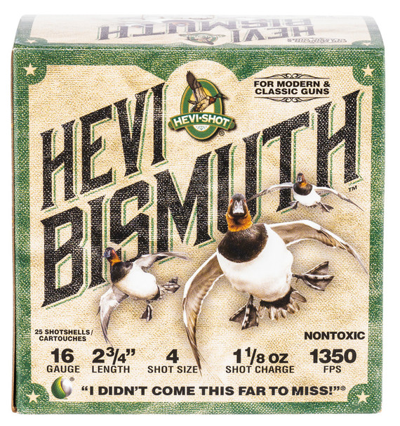 HEVI-Shot HS16704 HEVI-Bismuth, 16 Gauge, 2.75" Length, 1 1/8 oz Bismuth, #4 Shot, 25 Rounds, Non-Toxic 