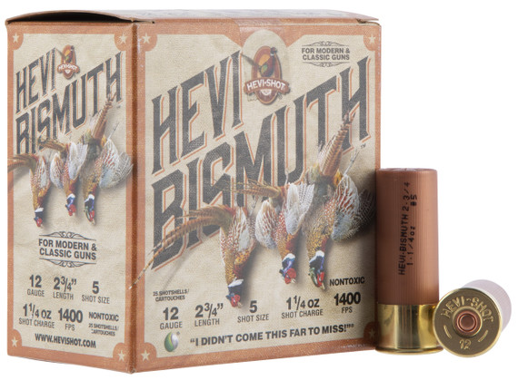 HEVI-Shot HS14715 HEVI-Bismuth Upland, 12 Gauge, 2.75" Length, 1 1/4oz Bismuth, #5 Shot, 25 Rounds Per Box 