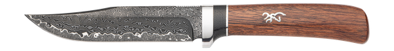Browning Stormy Pass, Large Fixed Blade Knife, 5.00" Damascus Clip Point Blade, Walnut Wood Handle 