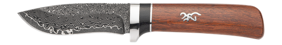 Browning Stormy Pass, Small Fixed Blade Knife, Damascus Steel Drop Point Blade, Dark Etched Finish 