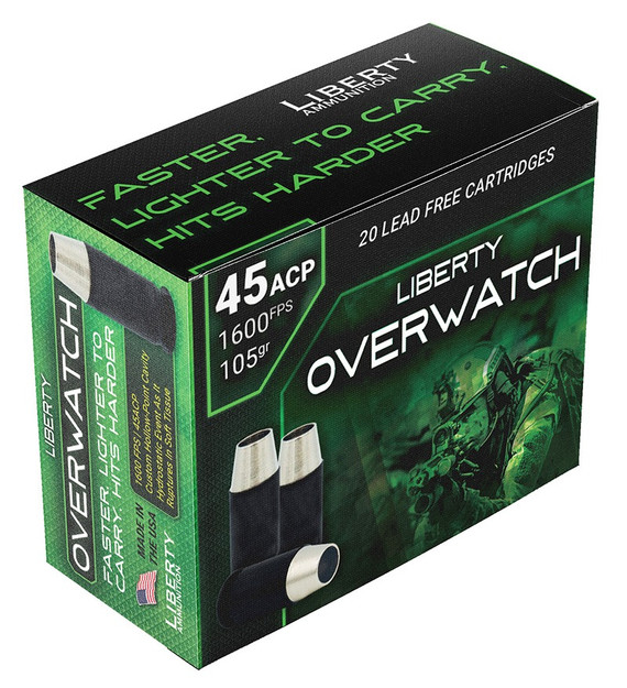 Liberty Overwatch, 45 ACP +P, 105gr Lead-Free Hollow Point, 20 Rds 
