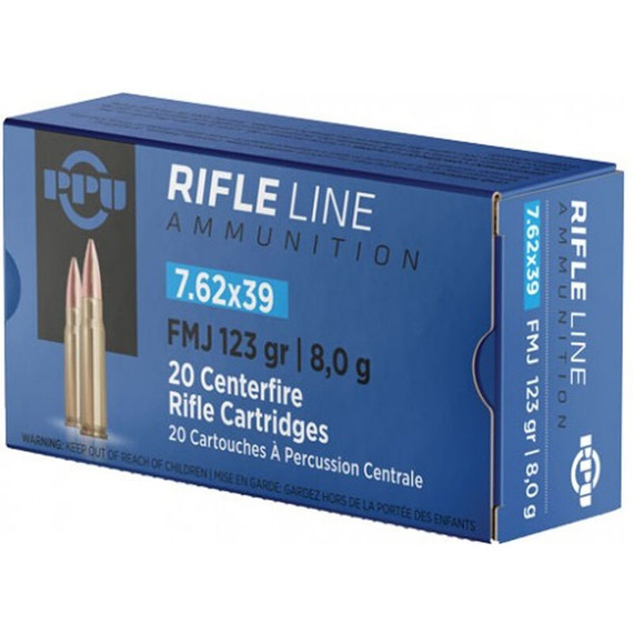 Prvi Partizan PPU Rifle Line, 7.62x39mm, FMJ 123 gr, 20 Centerfire Rifle Cartridges 