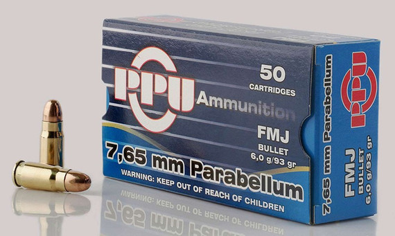 Prvi Partizan PPH765P, 7.65mm Parabellum (.30 Luger), 93gr FMJ, 50 Rounds 
