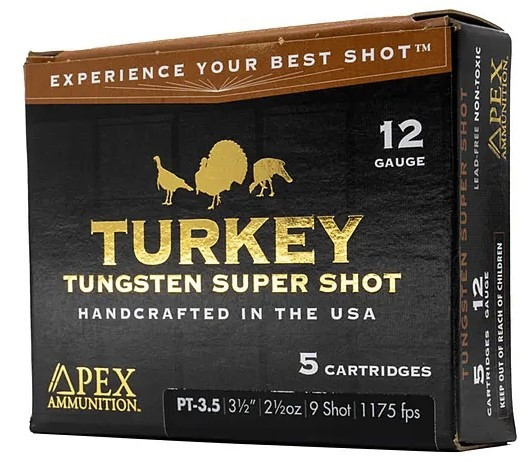 Apex Turkey TSS, 12 Gauge, 3.5" Shell, 2 1/2 oz #9 Tungsten Super Shot, 5 Rds 