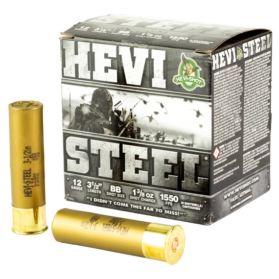 HEVI-Shot HEVI-Steel, 12 Gauge 3.5" Shells, BB Shot Size, 1-3/8 oz Shot Charge, 25 Rds 
