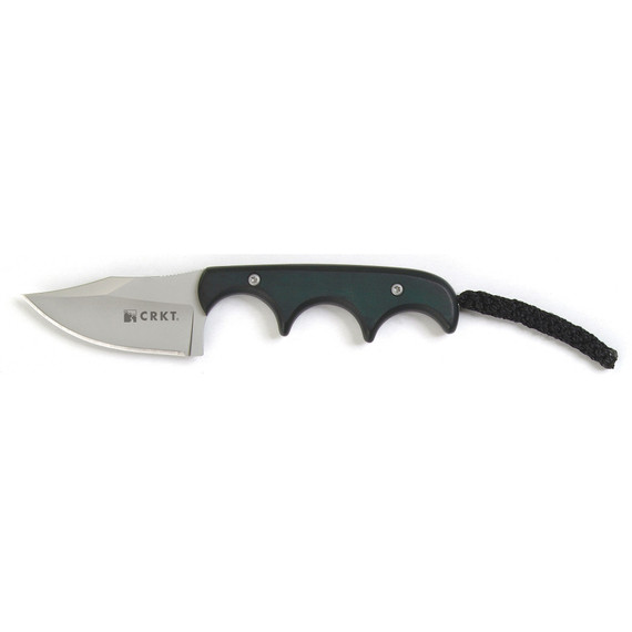 CRKT Minimalist Bowie, Fixed Blade Neck Knife, Green Micarta Handle, Bead Blast Stainless Blade 