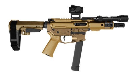 Shark Coast Tactical Sunrise Bundle w/ Vortex Crossfire Red Dot, 9MM Luger, 5.00" Threaded Barrel, 30+1 Rds, M-LOK Handguard, Flat Dark Earth 