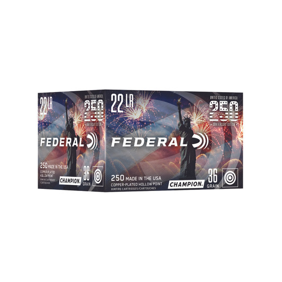 Federal Champion 250th Anniversary USA, .22 LR, 36 Grain Copper-Plated Hollow Point, 250 Rounds 